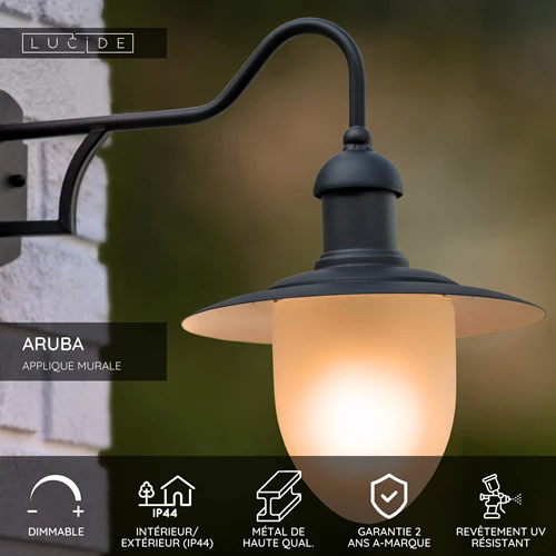 Lucide ARUBA - Applique murale Intérieur/Extérieur - Ø 25 cm - 1xE27 - IP44 - Noir - USP